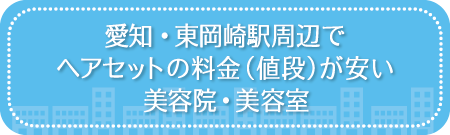 愛知・東岡崎駅周辺でヘアセットの料金（値段）が安い美容院・美容室・セットサロン