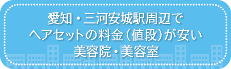 愛知・三河安城駅周辺でヘアセットの料金(値段)が安い美容院・美容室・セットサロン