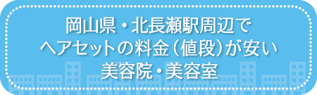 岡山・北長瀬駅周辺でヘアセットの料金(値段)が安い美容院・美容室・セットサロン